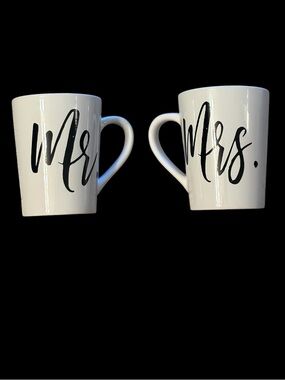 Mr. & Mrs. White Ceramic Coffee Mugs - Set of 2